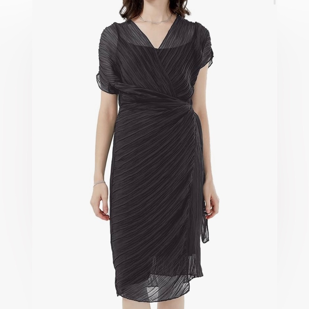 S・DEER Women's Double V Neck Dress, Formal Midi dress size large - Picture 2 of 6